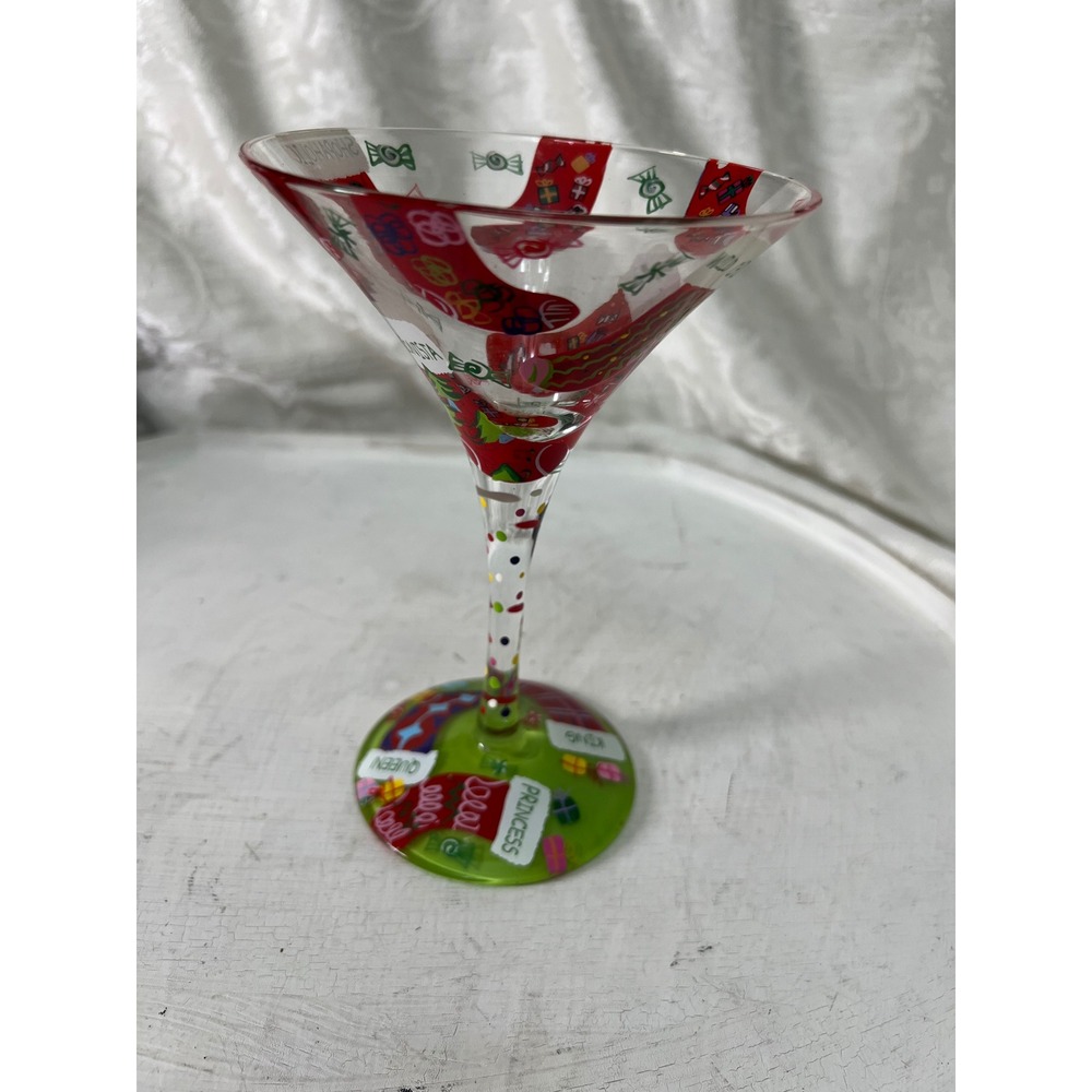 Lolita Stocking Stuffer Martini Glass Hand Painted Christmas Holiday Cocktail